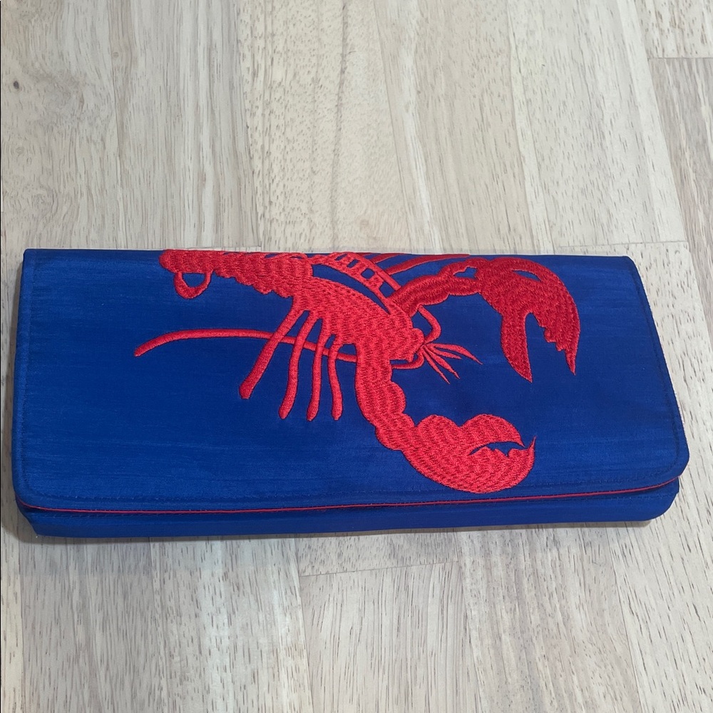 Vintage lobster novelty graphic embroidered silk clutch evening bag - Picture 2 of 11